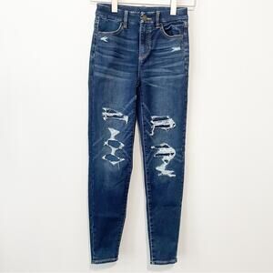 American Eagle curvy high rise jegging jeans ripped blue stretch denim size 0